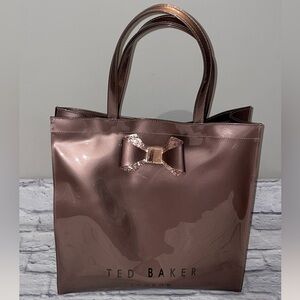 Ted Baker Hanacon PVC Bow Tote Shopper Bag Purse Glitter Rose Gold
